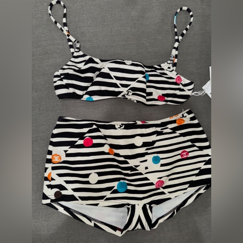 Runway Chanel Black and White Striped Bikini